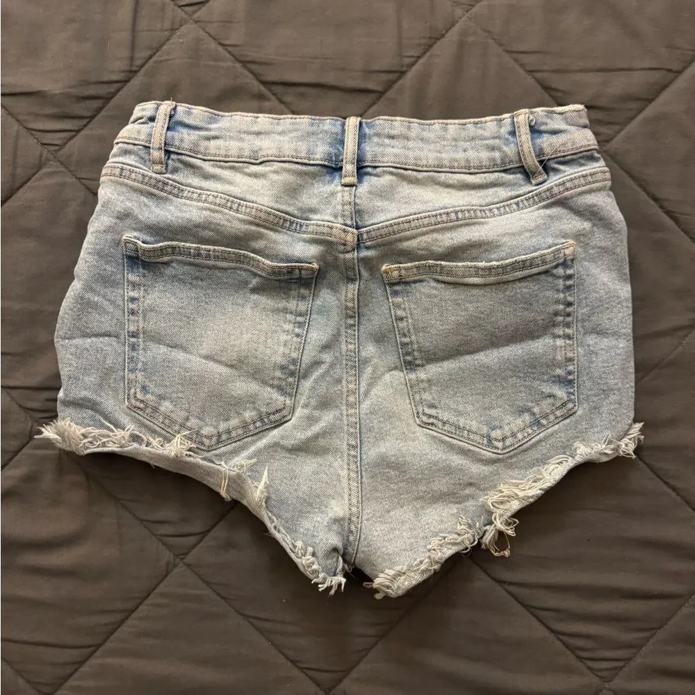 Zara Light Blue Distressed Jean Shorts - Picture 3 of 6